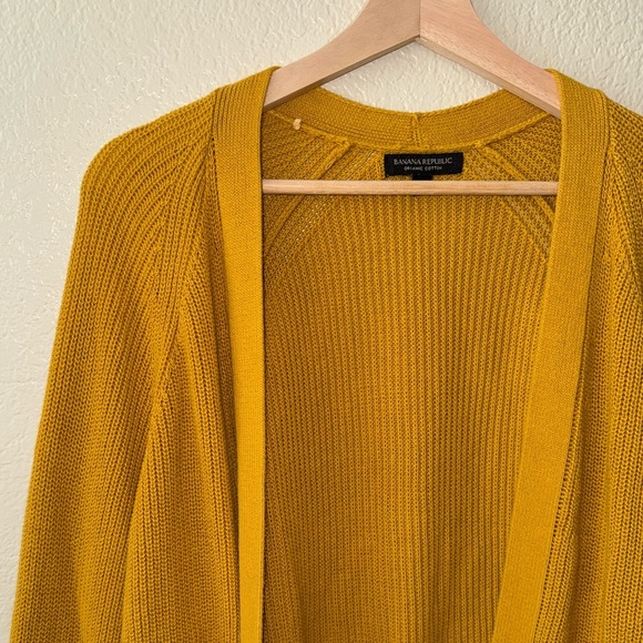 Banana Republic 100% Organic Cotton Slouchy Open Front Cardigan Golden Yellow L - Picture 8 of 13